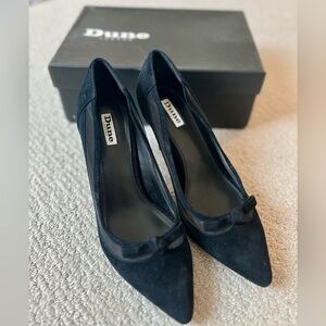 Dune London Black Suede Heels with Bow Trim